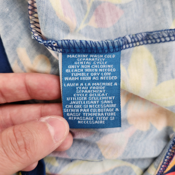 Caribbean Joe Women's Large Blue Floral Blouse 3/4 Sleeves Tie Detail NWT Cruise - Picture 13 of 15